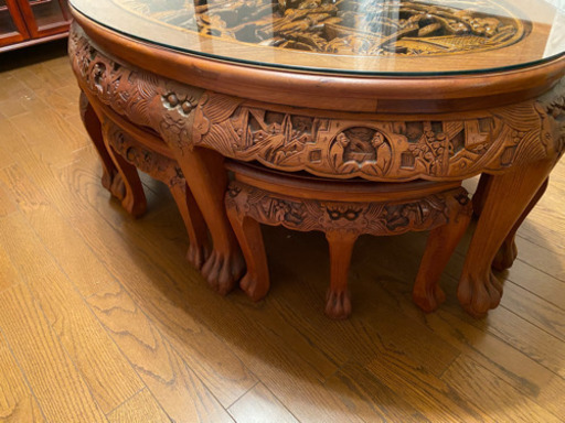 【決定】中国家具　超高級　木彫り　テーブル　椅子6脚