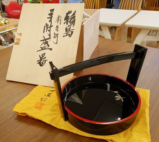 超絶レア！ 本漆 輪島塗 手附盛器 菊花びら文様 お盆 桶 岡持 清鳳堂 北濱 一清 作  美品