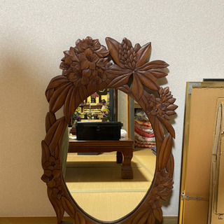 木彫り手作り 鏡