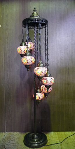 【職人技】トルコモザイクランプ　7灯螺旋型　シャンデリア