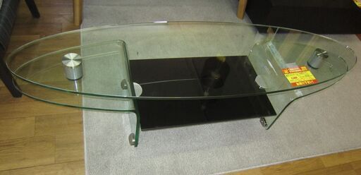 R026 高級感 曲げガラスリビングテーブル、センターテーブル、幅140cm