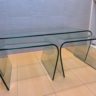 リビング、ネストテーブル、センターテーブル 一体成型のガラステー...