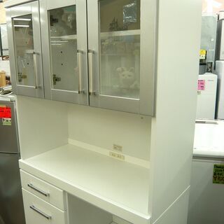 レンジボード シルバー×白エナメル 幅90.5㎝ たっぷり収納☆ キッチン 