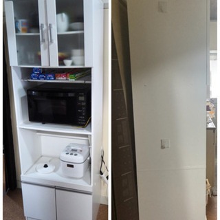 【取引済】食器棚 白 幅60cm 北欧風 キッチン レンジボード...