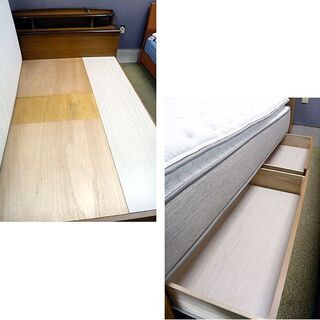札幌 ダブルベッド 宮付き 引出し×2 上下マットレスニトリ 「Dマット ラグジュアリー02 キョウツウベース VH」「Dマット Nスリープ L1-02MF ウエ VH」ダブルベット 本郷通店