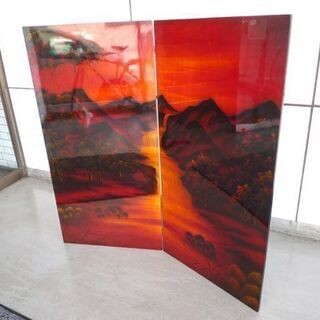螺鈿細工 2つ折り屏風 高さ120.5cm 漆塗り パーテーション 仕切り 