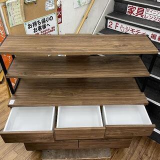 飾り棚付チェスト 収納家具 幅120cm 木目調ブラウン色?自社配送時?