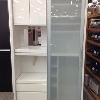 ホワイト木製食器棚 スライド扉付き 食器棚 幅100 完成品 引き戸