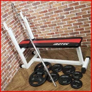 状態良好 IROTEC/アイロテック プレスベンチK+プレート45Kg+バーベルシャフト 1本 手渡し希望/自社配送可能（配送エリアについてお問い合わせください) 