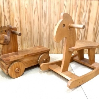 【ネット決済・配送可】木製　ライオン木馬、うまの木馬セット