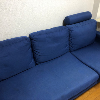 【ネット決済】3人掛けソファー　鮮やかブルー色