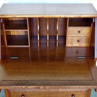 山口)下松市より　アンティーク調 ライティングビューロー オーク材 1984 幅87×奥行46×高さ105cm 　BIZHG06H