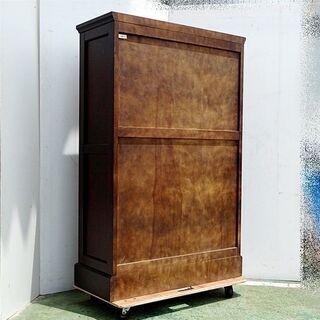 山口)下松市より　北海道民芸 和風 書棚 本棚 キャビネット 観音開き 4段 幅92.5×奥行38×高さ143cm　BIZHG07H