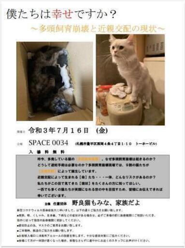 僕たちは幸せですか 多頭飼育崩壊と近親交配の現状 グエ奈 福住の展示会のイベント参加者募集 無料掲載の掲示板 ジモティー
