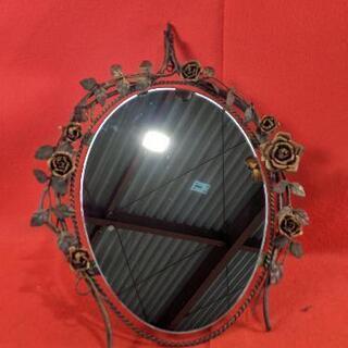 アンティーク　スチール製　ローズミラー　鏡