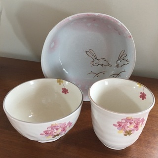 茶碗 湯呑み 兎の皿セット美品