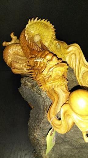 けやき 石付き木彫昇り龍