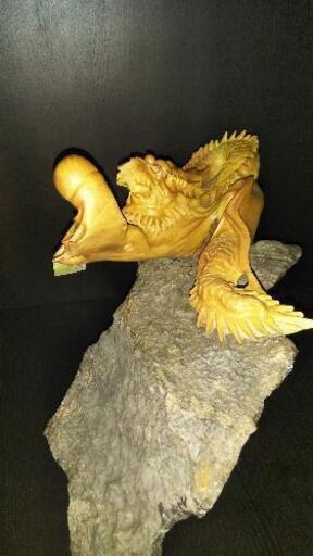 けやき 石付き木彫昇り龍