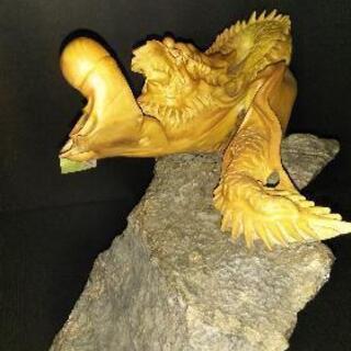 けやき　石付き木彫昇り龍