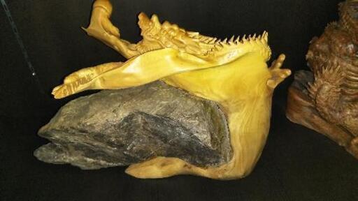 けやき 石付き木彫昇り龍 - その他 