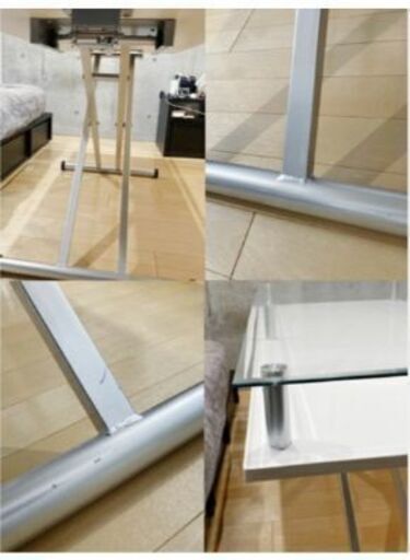【美品取説付き】ガラス二重天板　昇降式　テーブル　ホワイト
