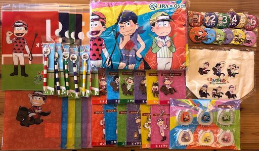 【新品・未開封 おそ松さんグッズ】JRA 走れ！おう松さん コンプリートセット（缶バッジ、アクキー、クリアファイル、タオル、マグネット他）