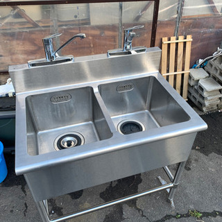 P3201 美品！　2槽シンク　流し台　業務用　ステンレス　幅90×奥行60×高さ98.5cm プラクラ東区本町店　札幌