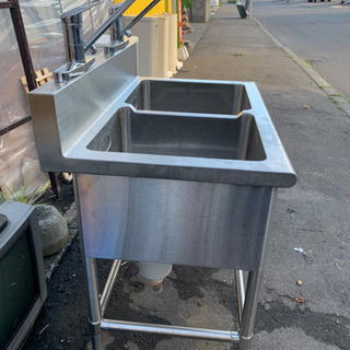 P3201 美品！　2槽シンク　流し台　業務用　ステンレス　幅90×奥行60×高さ98.5cm プラクラ東区本町店　札幌