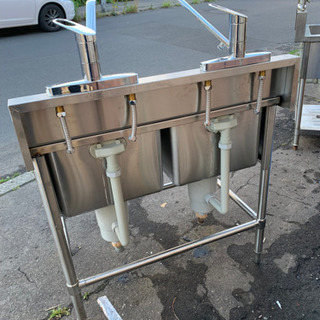 P3201 美品！　2槽シンク　流し台　業務用　ステンレス　幅90×奥行60×高さ98.5cm プラクラ東区本町店　札幌