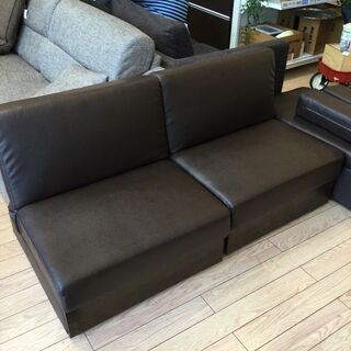 2人掛けｿﾌｧｰ ﾌﾞﾗｳﾝ 合皮【ﾄﾚﾌｧｸ桶川店】