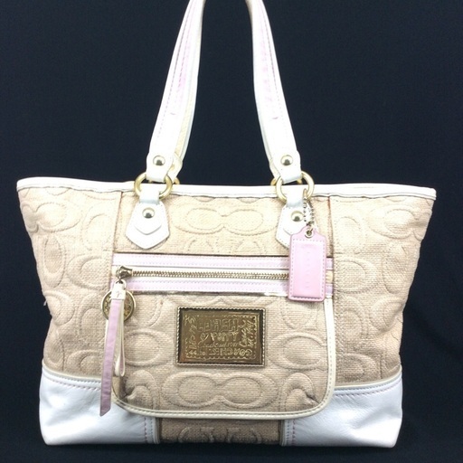 COACH コーチ ポピー シグネチャー かご ストロー 肩かけショルダー ジップトートバッグ