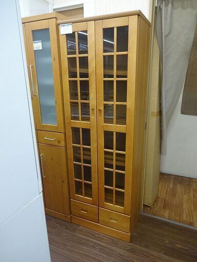 札幌 引き取り 食器棚/カップボード 木目デザイン 引き出し付き スリムタイプ