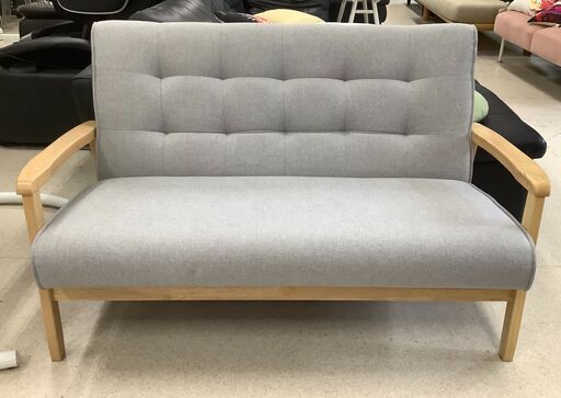 2人掛けソファ ファブリックソファ グレー ウッドフレーム【ユーズド
