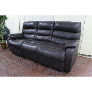 ｈニトリ 電動リクライニングソファ 3人用ソファテーブル付き 牛革 ダークブラウン NITORI ソファ 中古家具 店頭引取歓迎 R3726)