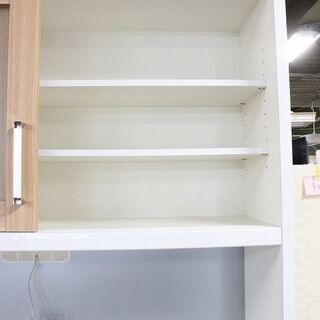 ハイタイプキッチンボード 下段全ブル 上下段モイス 木目 ホワイト/ナチュラル レンジボード 幅120  食器棚 中古家具 店頭引取歓迎 R3738)
