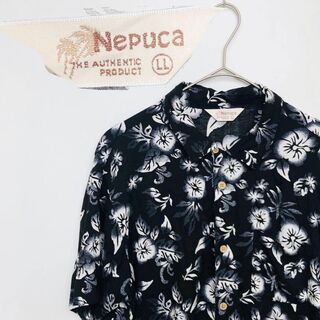 Nepuca(ネプカ) アロハシャツ ハイビスカス柄 黒 XLサイズ