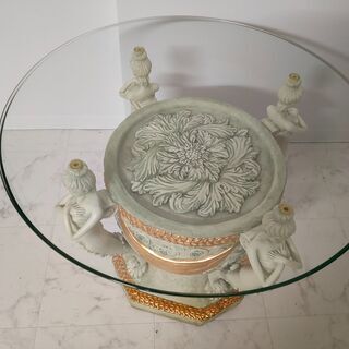 ★中古品　アンティーク調 ロココ調 マーメイド？ ガラスセンターテーブル ◎お好きな方は是非♪