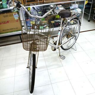 自転車 27インチ シルバー 6段変速 ママチャリ ハンドルロック