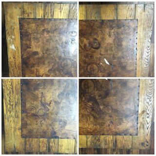 ⭕⭕⭕ma2/25 ラルフローレン/Ralph Lauren 木製 革張り テーブル 中古 作業台 デスク 正方形 天板115.4×114.1cm ダイニング 家具 アンティーク⭕⭕⭕