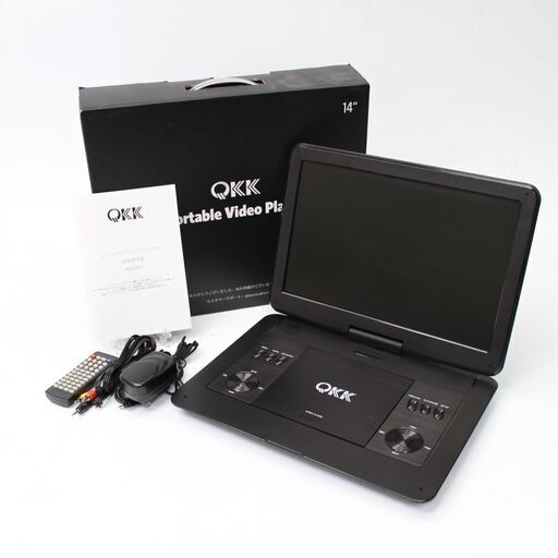 125)QKK ポータブルDVDプレーヤー 14インチ DP14 5時間再生可能 270度回転 ブラック