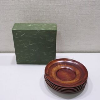 【ネット決済・配送可】jtp-0400　未使用品　木製　茶托　5...