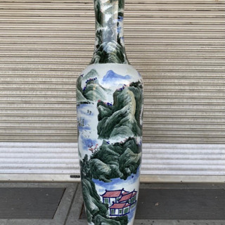 【景徳鎮】陶磁器 中国 山水 特大 壺 花瓶 色絵 レア …