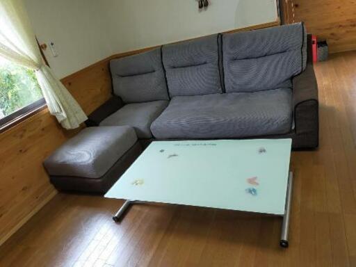 大阪府の家具 【引き取り限定】カウチソファ グレー