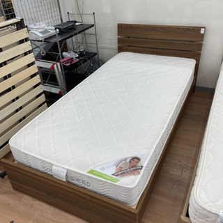 シングルベッド ポケットコイルマットレス付 フレームブラウン色💳自社  