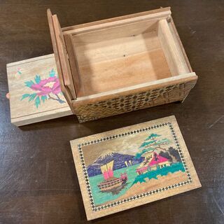 【レトロ】【アンティーク】箱根寄木細工のからくり箱 富士山柄の画像
