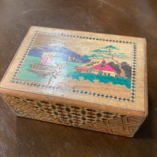 【レトロ】【アンティーク】箱根寄木細工のからくり箱 富士山柄 - 家具