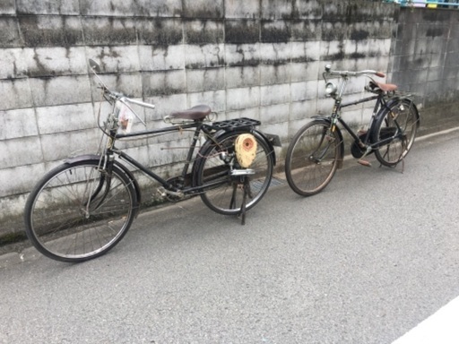 昭和レトロ　自転車　2台　①ＢＳモーター４１スーパー　ブリヂストン４１　自転車バイク　\u0026    ②  レトロ 自転車　旧車