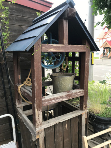 ガーデニング雑貨、井戸セット、小屋付き井戸セット、庭園、アンティーク滑車、アンティークバケツ