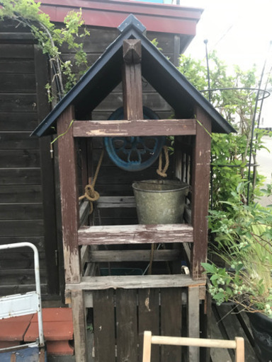 ガーデニング雑貨、井戸セット、小屋付き井戸セット、庭園 