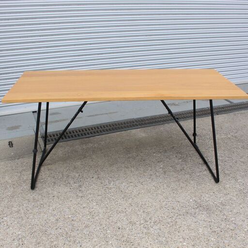 T385) 無印良品 折りたたみテーブル 幅160cm オーク材 スチール脚 無垢 